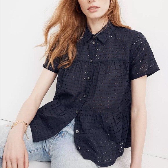 Madewell Eyelet Seamed Button-Down Shirt - Picture 6 of 7